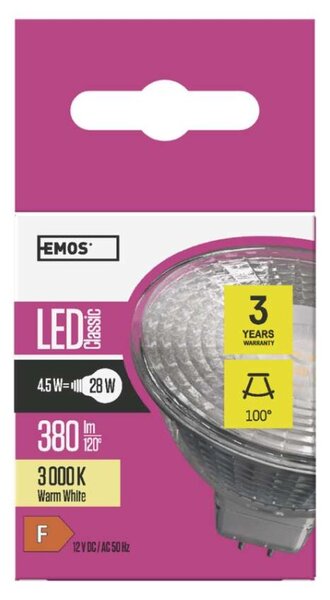 EMOS LED žárovka Classic MR16 / GU5,3 / 4,5 W (28 W) / 380 lm / teplá bílá