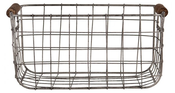 Set 2 šedých drátěných úložných košíků s dřevěnými úchytkami Liese – 37x23x18 cm