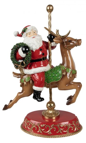 Vánoční soška Santa Claus se sobem na kolotoči – 46 cm