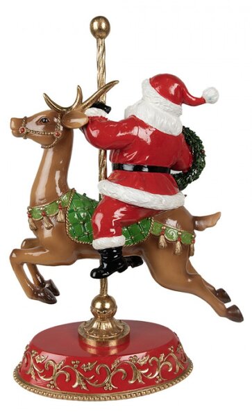 Vánoční soška Santa Claus se sobem na kolotoči – 46 cm