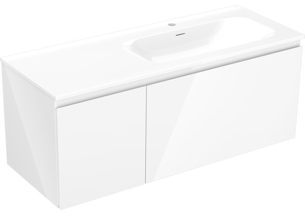 Mexen Orio, koupelnová skříňka 120 cm s pravým umyvadlem Vela, 1S, 1D, bílá lesklá, 91A13-12047-3-BBFF00-W23P00