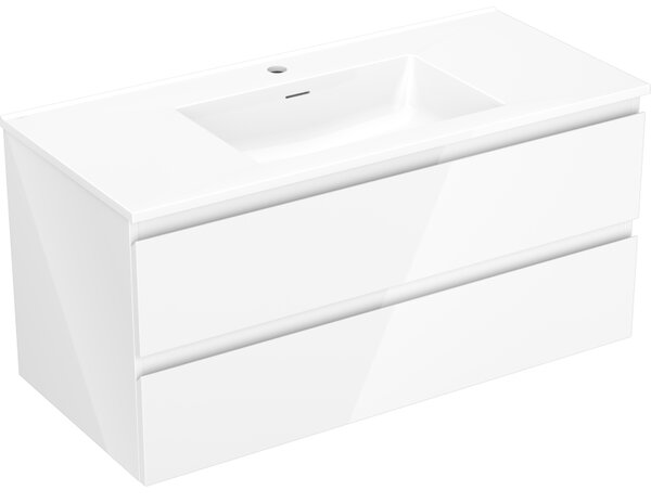 Mexen Orio, koupelnová skříňka 100 cm s umyvadlem Otis, 2 zásuvky, bílá lesklá, 91A10-10047-2-BFF00-W18M00