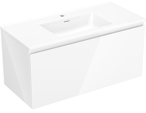 Mexen Orio, koupelnová skříňka 100 cm s umyvadlem Otis, 1 zásuvka, bílá lesklá, 91A10-10047-1-BF00-W18M00