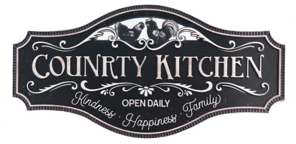 Černá plechová dekorativní cedule Country Kitchen – 60x30 cm