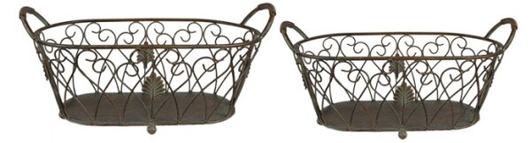 Set 2 hnědých drátěných obdélníkových košíků s rostlinným motivem Arend – 60x30x26 / 49x23x22 cm