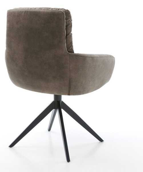 DELIFE Jídelní židle Abelia-Flex s područkami mikrovlákno taupe vintage křížová podnož široká černá