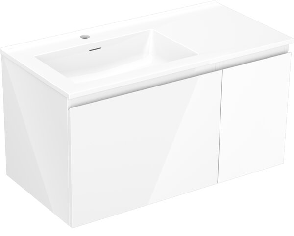 Mexen Orio, koupelnová skříňka 90 cm s umyvadlem Otis levá, 1S, 1D, bílá lesklá, 91A13-09047-3-BBFF00-W18L00