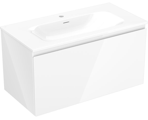 Mexen Orio, koupelnová skříňka 90 cm s umyvadlem Vela, 1 zásuvka, bílá lesklá, 91A10-09047-1-BF00-W23M00