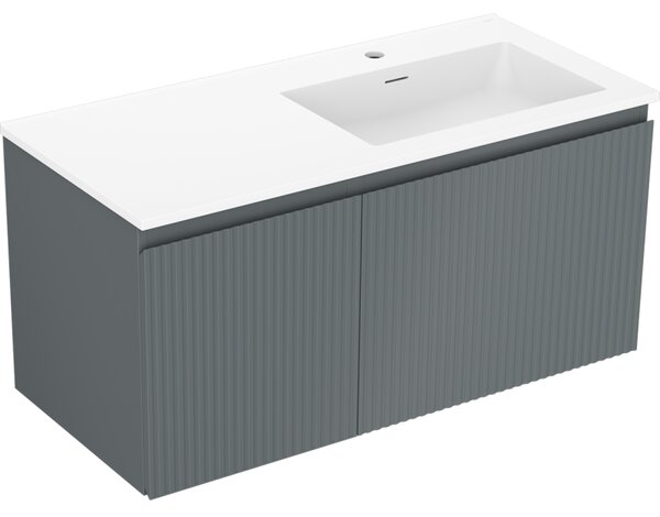 Mexen Rivel, koupelnová skříňka 100 cm s pravým umyvadlem Otis, 1S, 1D, drážkovaná, grafitová/bílá matná, 91A23-10047-3-BBFF66-W18P01