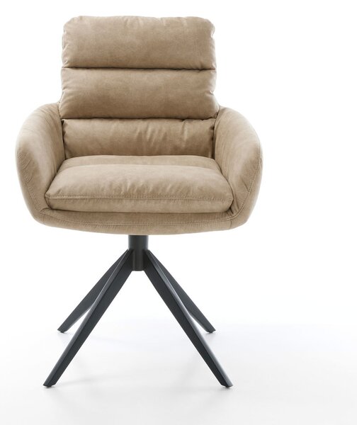 DELIFE Jídelní židle Abelia-Flex s područkami mikrovlákno béžová vintage křížová podnož široká černá