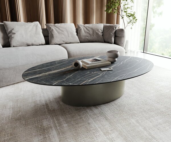 DELIFE Konferenční stolek Casilda 150x90 cm keramika Laminam®Noir Desir hnědá středová podnož titanové efektové provedení