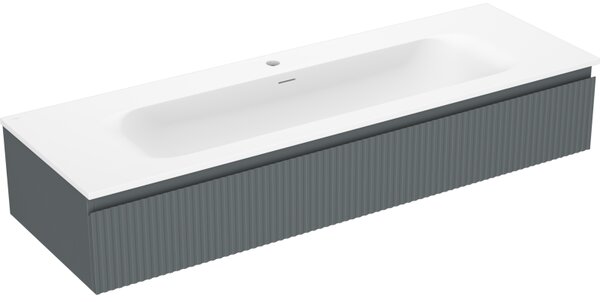 Mexen Rivel, koupelnová skříňka 140 cm s umyvadlem Vela, 1 zásuvka, drážkovaná, grafitová matná/bílá matná, 91A20-14023-1-BF66-W23M0
