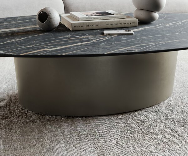 DELIFE Konferenční stolek Casilda 150x90 cm keramika Laminam®Noir Desir hnědá středová podnož titanové efektové provedení