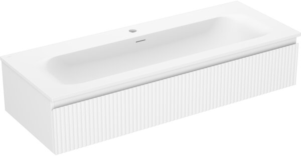 Mexen Rivel, koupelnová skříňka 120 cm s umyvadlem Vela, 1 zásuvka, drážkovaná, bílá matná, 91A20-12023-1-BF01-W23M01