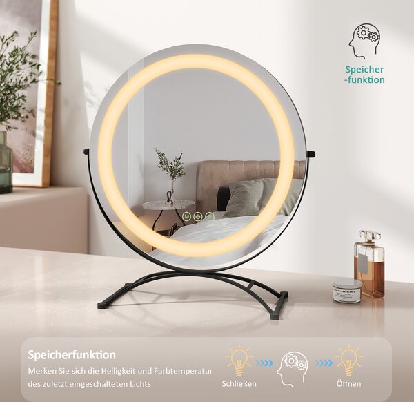 EMKE 360° otočné zrcátko na líčení s LED osvětlením, studené bílé, neutrální a teplé světlo Hollywoodské zrcátko, stojanové zrcátko na líčení s inteligentním dotykovým ovládáním, nastavitelným jasem a paměťovou funkcí