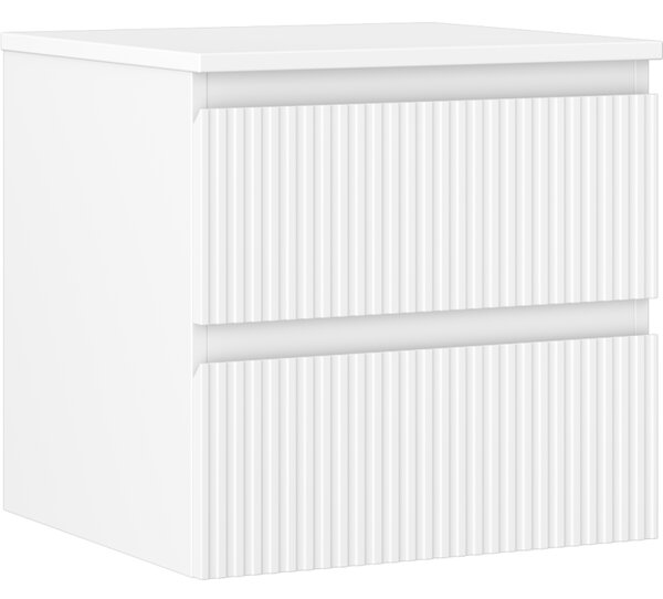 Mexen Rivel, koupelnová skříňka 50 cm s pracovní deskou, 2 zásuvky, drážkovaná, bílá matná, 91A20-05047-2-BFFC01