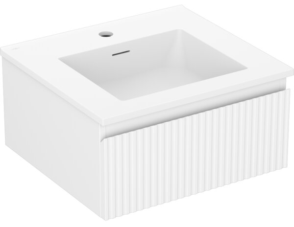 Mexen Rivel, koupelnová skříňka 50 cm s umyvadlem Otis, 1 zásuvka, drážkovaná, bílá matná, 91A20-05023-1-BF01-W18M01