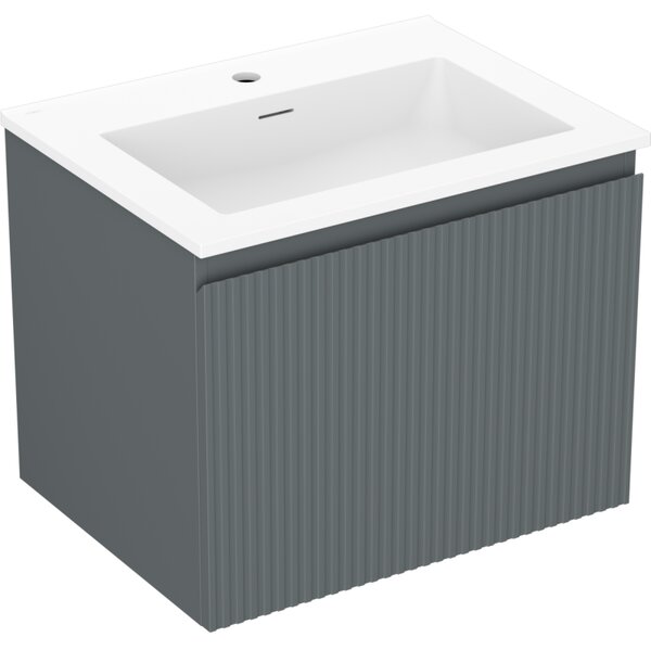 Mexen Rivel, koupelnová skříňka 60 cm s umyvadlem Otis, 1 zásuvka, drážkovaná, grafitová matná/bílá matná, 91A20-06047-1-BF66-W18M01