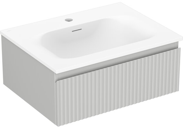 Mexen Rivel, koupelnová skříňka 60 cm s umyvadlem Vela, 1 zásuvka, drážkovaná, šedá matná/bílá, 91A20-06023-1-BF62-W23M01