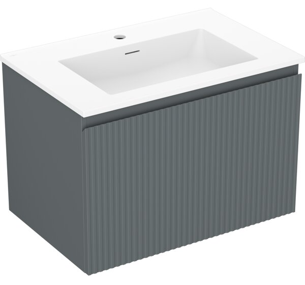 Mexen Rivel, koupelnová skříňka 70 cm s umyvadlem Otis, 1 zásuvka, drážkovaná, grafitová matná/bílá matná, 91A20-07047-1-BF66-W18M01