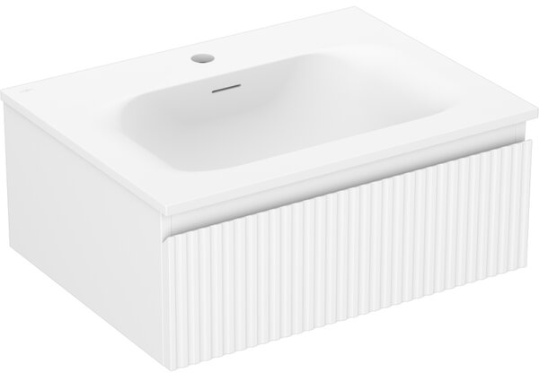 Mexen Rivel, koupelnová skříňka 60 cm s umyvadlem Vela, 1 zásuvka, drážkovaná, bílá matná, 91A20-06023-1-BF01-W23M01