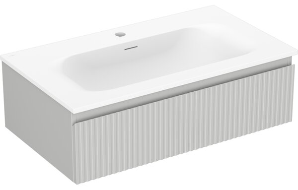 Mexen Rivel, koupelnová skříňka 80 cm s umyvadlem Vela, 1 zásuvka, drážkovaná, šedá matná/bílá matná, 91A20-08023-1-BF62-W23M01
