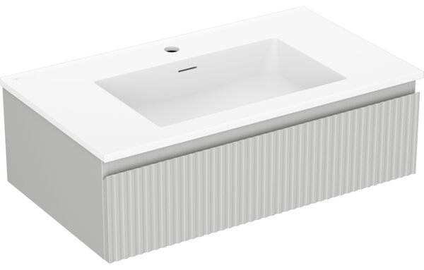 Mexen Rivel, koupelnová skříňka 80 cm s umyvadlem Otis, 1 zásuvka, drážkovaná, šedá matná/bílá, 91A20-08023-1-BF62-W18M01