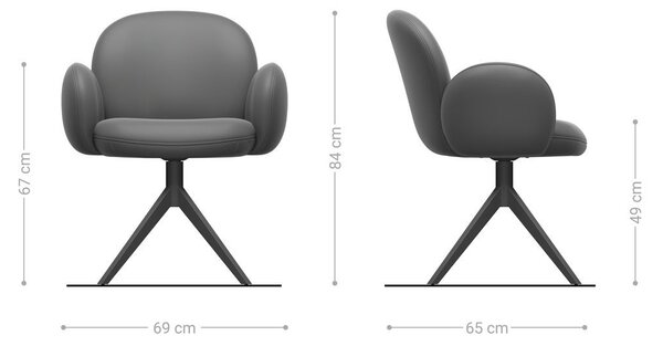 DELIFE Jídelní židle Nube-Flex s područkami pravá kůže černá křížová podnož široká titanová barva 360° otočná taštičkové pružiny