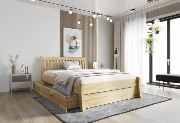Dřevěná postel Nordica s úložným prostorem, 160x200cm, masiv borovice