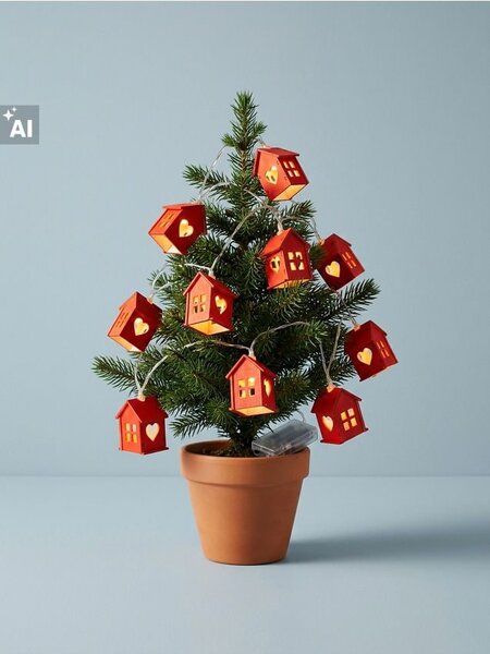 Sinsay - Vánoční LED světelný řetěz s motivem domečků - červená