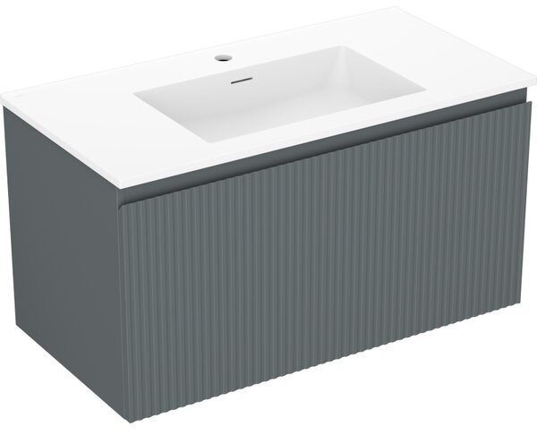 Mexen Rivel, koupelnová skříňka 90 cm s umyvadlem Otis, 1 zásuvka, drážkovaná, grafitová matná/bílá matná, 91A20-09047-1-BF66-W18M01