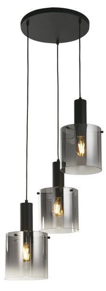 Searchlight 88910-3BK Trojitý závěsný lustr SWEDEN BLACK kouřové sklo
