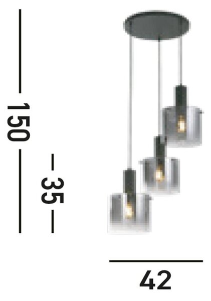 Searchlight 88910-3BK Trojitý závěsný lustr SWEDEN BLACK kouřové sklo
