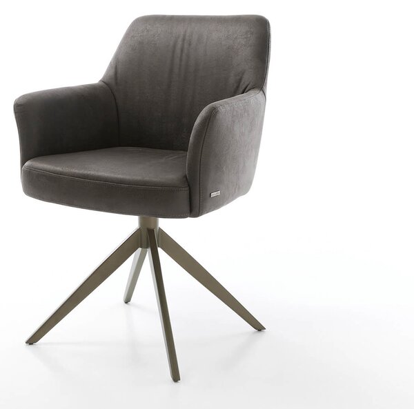 DELIFE Jídelní židle Xana-Flex s područkami mikrovlákno antracit vintage křížová podnož široká titanová barva 360° otočná taštičkové pružiny