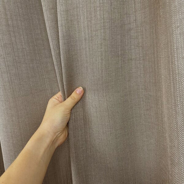 Záclona/Závěs béžovo-hnědá Linen Mist s efektem lnu a olůvkem Ervi 4451