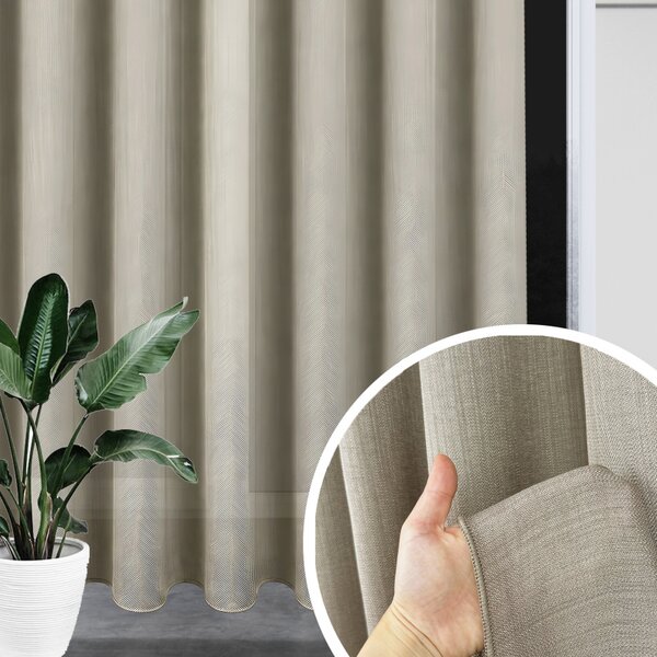 Záclona/Závěs béžovo-hnědá Linen Mist s efektem lnu a olůvkem Ervi 4451