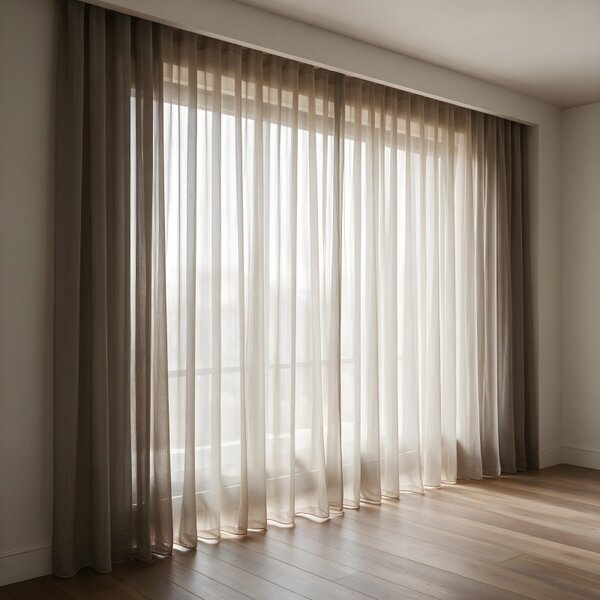 Záclona/Závěs béžovo-hnědá Linen Mist s efektem lnu a olůvkem Ervi 4451