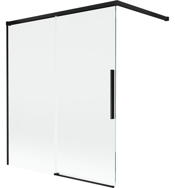 Mexen Rox, 2-křídlová posuvná vanová zástěna 140 x 150 cm, 8mm čiré sklo, černý matný profil, 8C9-140-003-70-00