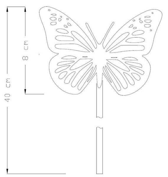 Zahradní kovový zápich corten Motýl rezavý 50 cm