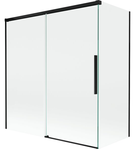 Mexen Rox, 2-křídlová posuvná vanová zástěna 150 + 70 x 150 cm, 8mm čiré sklo, černý matný profil, 8C9-150-070-70-00