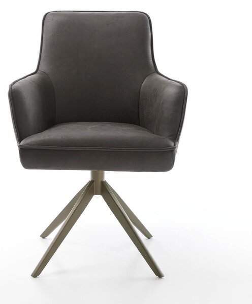 DELIFE Jídelní židle Heira-Flex s područkami mikrovlákno antracit vintage křížová podnož široká titanová barva 360° otočný taštičkové pružiny