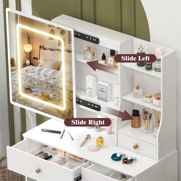 Kosmetický stolek se zrcadlem - bílý - MDF - moderní design