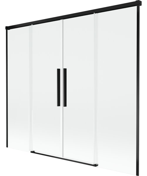 Mexen Rox, 2-křídlová posuvná vanová zástěna 170 x 150 cm, 8mm čiré sklo, černý matný profil, 8C9-170-002-70-00