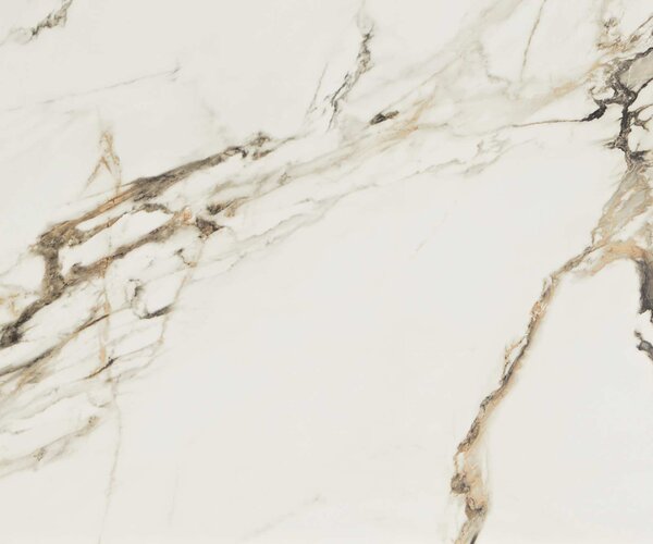 DELIFE Konferenční stolek Ekrem 88x85 cm keramika Calacatta Luxe bílá zlatá šedá Hairpin kulatý kov titanový efektový povrch