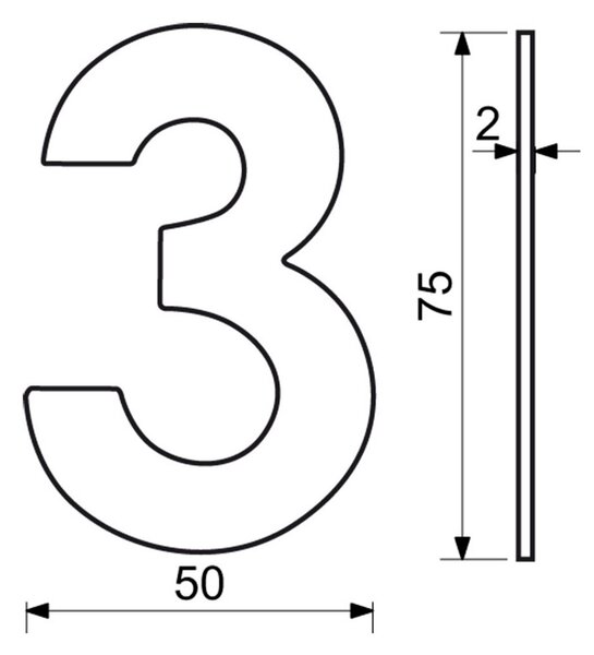 Domovní číslo "3", RN.75L, černá