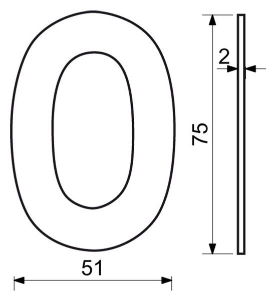 Domovní číslo "0", RN.75L, černá