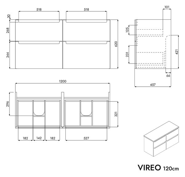 Koupelnová skříňka pod umyvadlo VIREO 120 cm