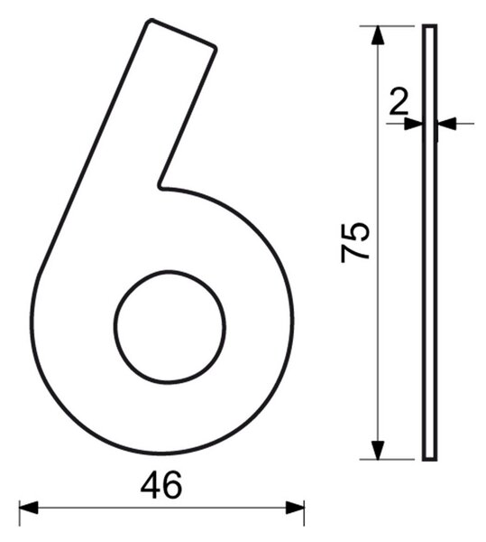 Domovní číslo "6", RN.75L, černá