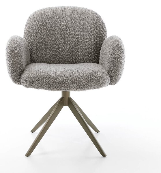 DELIFE Jídelní židle Nube-Flex s područkami bouclé stříbrně šedá široká křížová podnož titanový efekt 360° otočná taštičkové pružiny
