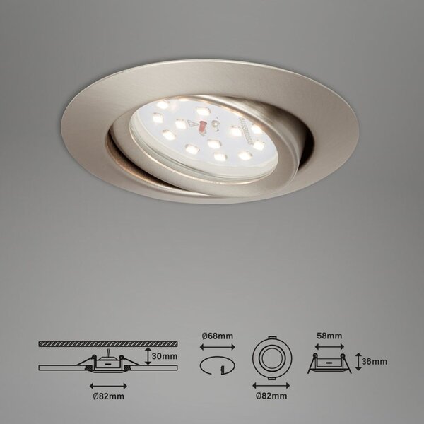 BRILONER 3ks sada LED vestavné svítidlo, pr. 8,2 cm, 3,5 W, matný nikl BRI 7172-032